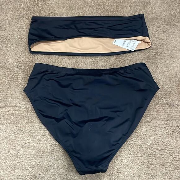 Nu Swim Black High Cut Bandeau Bikini Swimsuit Set Size XL New Retails $198 - Picture 3 of 4